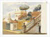 Roman jumble to the life. Staircase of uninteresting church of S. Dominico & S. Silvesto. Corner of Villa Aldobrandini with statues, in the garden of which are the trees - (pine, orange & eucalyptus) by Matilda Rose Herschel