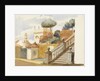 Roman jumble to the life. Staircase of uninteresting church of S. Dominico & S. Silvesto. Corner of Villa Aldobrandini with statues, in the garden of which are the trees - (pine, orange & eucalyptus) by Matilda Rose Herschel