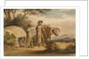 South African man and woman with an ox, a woman in a native built hut by unknown