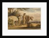 South African man and woman with an ox, a woman in a native built hut by unknown