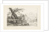 Country scene with trees on a bank by a river by J.C. B.
