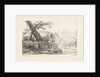 Country scene with trees on a bank by a river by J.C. B.