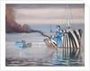 SS Lepanto and another steam vessel, both dazzle painted, anchored in calm water'l by Unknown