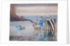 SS Lepanto and another steam vessel, both dazzle painted, anchored in calm water'l by Unknown