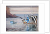 SS Lepanto and another steam vessel, both dazzle painted, anchored in calm water'l by Unknown
