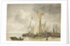Dutch vessels off a jetty by Anthonie Waldorp