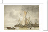 Dutch vessels off a jetty by Anthonie Waldorp