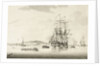 A calm with an East Indiaman anchored in an estuary by Francis Swaine