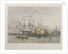 The Royal Navy. Portsmouth Harbour - the 'Victory' saluting Her Majesty (with) HMY 'Fairy' and 'Dryad' by Thomas Sewell Robins