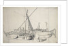 Study of a damlooper and a smalschip lying alongside one another by Willem van de Velde the Elder