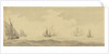 Small vessels in a fresh breeze with a distant fleet, circa 1673, with later additions by Charles Gore by Willem Van de Velde the Younger