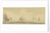 Small vessels in a fresh breeze with a distant fleet, circa 1673, with later additions by Charles Gore by Willem Van de Velde the Younger
