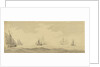 Small vessels in a fresh breeze with a distant fleet, circa 1673, with later additions by Charles Gore by Willem Van de Velde the Younger