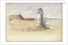 Scene at Teignmouth, with a figure looking out to sea leaning up against a beacon by George Pechell Mends