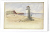 Scene at Teignmouth, with a figure looking out to sea leaning up against a beacon by George Pechell Mends