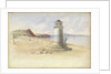Scene at Teignmouth, with a figure looking out to sea leaning up against a beacon by George Pechell Mends
