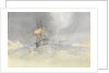 HMS 'Trafalgar' sailing into Malta Harbour with loss of  her rudder head after a gale, 9 February 1852 by George Pechell Mends