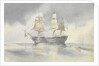 'Britannia' hove to in a calm to receive a boat, probably near Cape Carthage, flying the flag of Rear-Admiral Dundas, 27 April 1852 by George Pechell Mends
