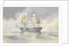 'Britannia' hove to in a calm to receive a boat, probably near Cape Carthage, flying the flag of Rear-Admiral Dundas, 27 April 1852 by George Pechell Mends