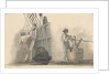 Two deck scenes, two men relaxing on deck, and a man working a winding handle fixed on a barrel by Robert Streatfeild