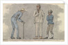 Three male figures, one bent over using a walking stick by Robert Streatfeild