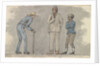 Three male figures, one bent over using a walking stick by Robert Streatfeild