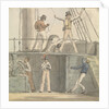 Deck scene with six figures including one steering at the ship's wheel by Robert Streatfeild