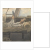 Cabin scene with man lying down reading a book by Robert Streatfeild