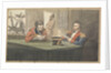 A cabin scene with two army officers sitting and reading at a table by Robert Streatfeild
