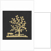 Silhouette of a tree and cow, cut out and stuck on a black background by unknown