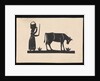 Silhouette of a woman with basket on her head, and a cow grazing, cut out and stuck on white background by unknown