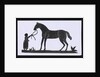 Silhouette of a woman leading a big horse, cut out and placed on white backround by unknown