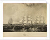 This print representing the East India Ship 'Vernon', Geo. Denny, Commander, on her voyage out, fitted with a Steam Engine of 30 horse power, passing HM ships Edinburgh & Blenheim 74 beating down Channel on the 21st of September 1839 off Benbridge [sic, i by W. O. Geller