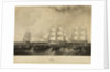 This print representing the East India Ship 'Vernon', Geo. Denny, Commander, on her voyage out, fitted with a Steam Engine of 30 horse power, passing HM ships Edinburgh & Blenheim 74 beating down Channel on the 21st of September 1839 off Benbridge [sic, i by W. O. Geller