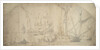 An English yacht at anchor furling sail by Willem van de Velde the Elder