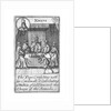 1588 Armada Playing Cards, Knave of Hearts. 'The Pope consulting with his Cardinalls & Contributing a Million of Gold towards the Charge of the Armada' by unknown