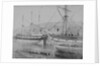 The 'Mary Dugdale' (1835) alongside a quay at Swansea. Inversed digital file to create b&w positive by Calvert Richard Jones