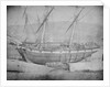 A brigantine and brig grounded with lines ashore. Inversed digital file to create b&w positive by Calvert Richard Jones