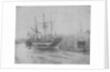 Port quarter view of the barque 'Cobre' (1844) dried out at Swansea. Inversed digital file to create b&w positive by Calvert Richard Jones