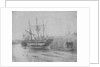 Port quarter view of the barque 'Cobre' (1844) dried out at Swansea. Inversed digital file to create b&w positive by Calvert Richard Jones