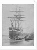 Port bow view of an unidentified brig dried out off the quayside, possibly at Swansea. Inversed digital file to create b&w positive by Calvert Richard Jones