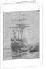 Port bow view of an unidentified brig dried out off the quayside, possibly at Swansea. Inversed digital file to create b&w positive by Calvert Richard Jones