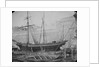 Maltese sailing vessel shore, possibly under repair. Inversed digital file to create b&w positive by Calvert Richard Jones