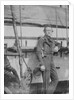 An unidentifed naval officer(?) standing by the belaying pin rail on the port side of the 80-gun three-decker HMS 'Superb' (1842). Inversed digital file to create b&w positive by William Henry Fox Talbot; Nicolaas Henneman
