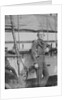 An unidentifed naval officer(?) standing by the belaying pin rail on the port side of the 80-gun three-decker HMS 'Superb' (1842). Inversed digital file to create b&w positive by William Henry Fox Talbot; Nicolaas Henneman