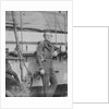 An unidentifed naval officer(?) standing by the belaying pin rail on the port side of the 80-gun three-decker HMS 'Superb' (1842). Inversed digital file to create b&w positive by William Henry Fox Talbot; Nicolaas Henneman