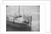 Port quarter view of the Dutch barge 'Aurora', dried out, possibly at Swansea. Inversed digital file to create b&w positive by Calvert Richard Jones