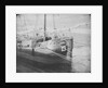 Port quarter view of the Dutch barge 'Aurora', dried out, possibly at Swansea. Inversed digital file to create b&w positive by Calvert Richard Jones