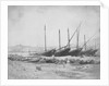 A view of Naples from the east with lateen-rigged ships drawn up on the shore. Inversed digital file to create b&w positive by Calvert Richard Jones