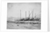 A view of Naples from the east with lateen-rigged ships drawn up on the shore. Inversed digital file to create b&w positive by Calvert Richard Jones